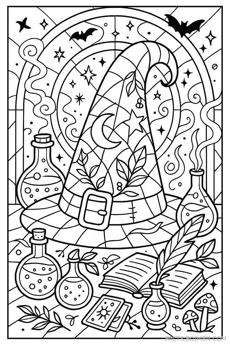 Magical Witch Hat Coloring Pages: A Fun and Relaxing Halloween Activity