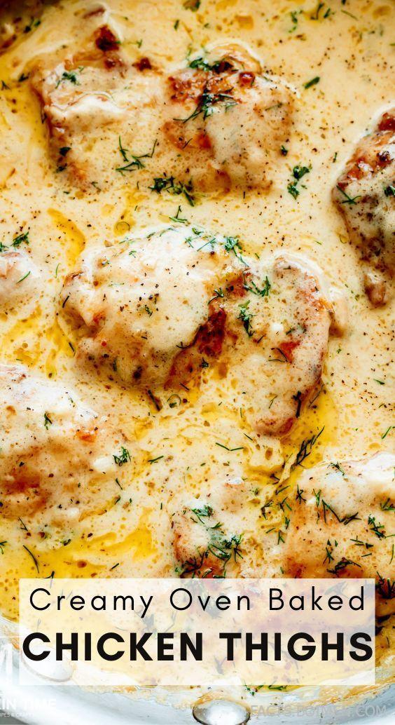 Creamy Oven Baked Chicken Thighs
