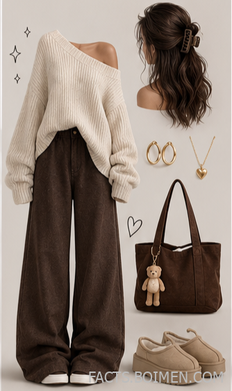 brown wide leg pants outfits