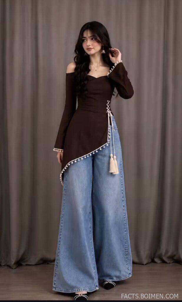 brown kurti side cut
